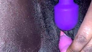 ebony wife has a creamy orgasm with toys