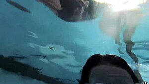 Brunette Cougar Sofie Marie MASTURBATES with DILDO UNDERWATER in POOL