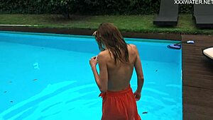 tiny skinny pornstar hermione ganger swims in the pool