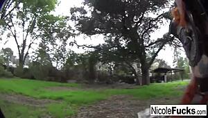 Nicole Aniston captures a minotaur and milks his balls in this hot scene.