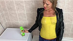 wet clothes clinging to blonde in homemade solo