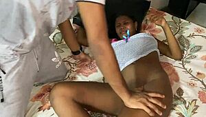 Latina stepsister gets her small pussy fucked while resting.