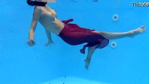 tiny skinny pornstar hermione ganger swims in the pool