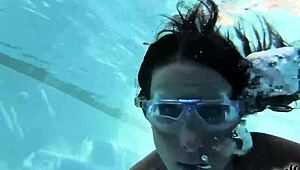 Brunette Cougar Sofie Marie MASTURBATES with DILDO UNDERWATER in POOL