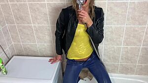 wet clothes clinging to blonde in homemade solo