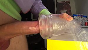 Strong Cumshot in Rubber Vagina