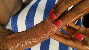 Summer Knight Teases With A Sloppy Handjob On Ebony Cock Leading To Cumshot