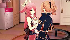 Yae Miko and Jean in Genshin Impact Anime Scene