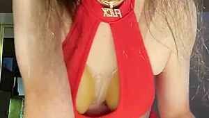 Crossdressing brunette teases in amateur porn video