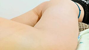 18 year old girl rubs wet pussy on pillow outdoors