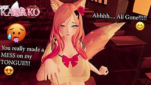 Catgirl teases you with her big natural tits before sucking your cock dry