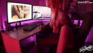 Anniversary, a German amateur girl, reviews your penis and pleasures herself