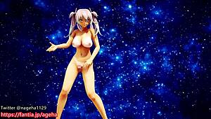 Kanon dances nude on a sandy planet in 3D.