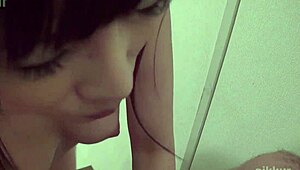 asian babe masturbates with vibrator then blows and swallows cum