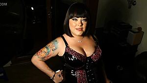 british bbw mistress tina smokes a karelia slim cigarette in pvc