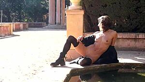 outdoors stripping naked in barcelona's public park