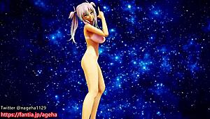 Kanon dances nude on a sandy planet in 3D.
