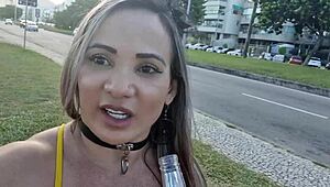 latina milf deepthroats cock in outdoor car during carnival