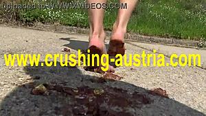 Feeling the thrill of amber's foot food fetish outdoors