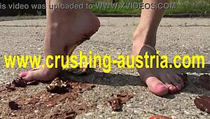 Feeling the thrill of amber's foot food fetish outdoors