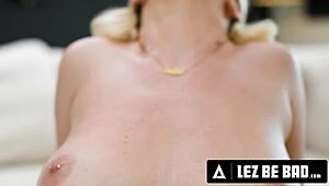 kinky alex grey uses hot oil and wax on bestie skye blue, then gets rough with strap-on in lez scene