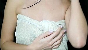 Teen Brunette Does Oil Massage After Shower.