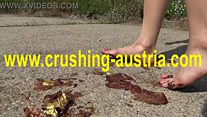 Feeling the thrill of amber's foot food fetish outdoors