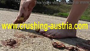 Feeling the thrill of amber's foot food fetish outdoors