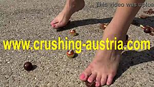 Feeling the thrill of amber's foot food fetish outdoors