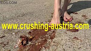 Feeling the thrill of amber's foot food fetish outdoors