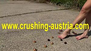 Feeling the thrill of amber's foot food fetish outdoors