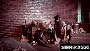 police officer lisa rose rides two guys in office fuck