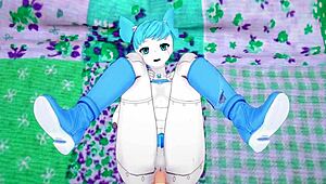 Anime girl XJ9 Jennifer in bedroom POV action