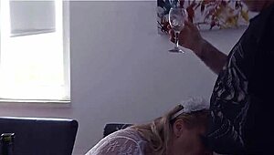 blonde german milf vicky fucks customer bareback in office creampie hardcore