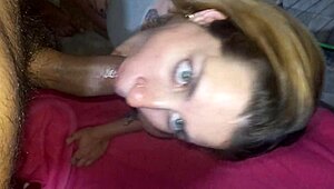 Blonde girlfriend gives handjob and blowjob, takes facial load