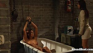 Bound Slave's Hands Used for Masturbation by Dominant Lesbian Madame