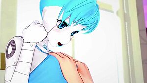 Anime girl XJ9 Jennifer in bedroom POV action