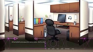 In this femdom hentai, my redhead coworker teases my groin with her foot in a public bar, whispering dirty talk.