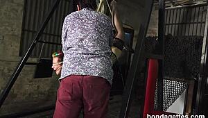 Fishnet Chubby Bunny Surrenders in Domination Fetish Bound Scene.