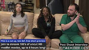 ebony freshman giggles during doctor's mandatory orgasm session