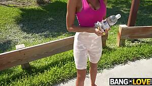 Pretty fit flexible Alyson Mystery rides Peter Green's cock with deepthroat and big tits bouncing