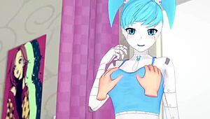 Anime girl XJ9 Jennifer in bedroom POV action