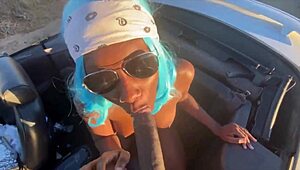 Ebony thot takes huge black cock in car!