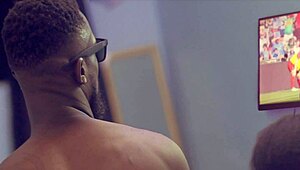 Watching soccer, then wife ebony stepsister gives hot blowjob