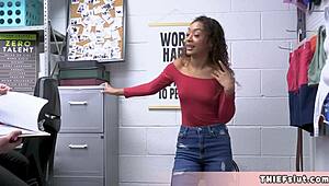 African American beauty Sarah's criminal act is discovered, leading to a spontaneous oral exchange