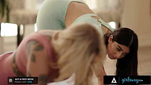 Girlsway - Big Titted Violet Myers & Carolina Cortez Bang Horny Yoga Teacher Kali Roses!