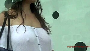 Exhibitionist Milf Heather Flashes Wet Top and Skirt in Public for Stranger's Touch