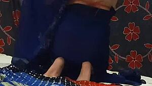 hot girl priyanshi sharma moans loudly while masturbating with dildo in blue saree and red panties 😍