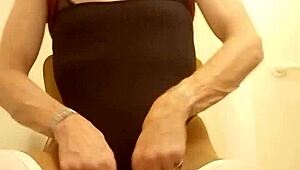 What makes this mature shemale slut masturbate her big cock like that?