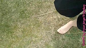 Chubby Amateur in Nylon Pantyhose Strolls Barefoot on Wangerland Beach